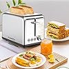 Toaster 2 Slice Wide Slots 815 W, Polished Stainless Steel Housing, 6 Browning Settings, High Lift Feature, Defrost Cancel and Reheat Functions, Slide Out Crumb Tray