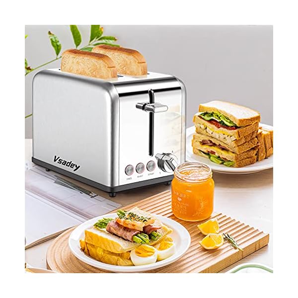 Toaster 2 Slice Wide Slots 815 W, Polished Stainless Steel Housing, 6 Browning Settings, High Lift Feature, Defrost Cancel and Reheat Functions, Slide Out Crumb Tray