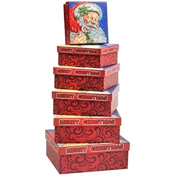 Amazon.com: Christmas Gift Boxes 6 Piece Nesting Christmas Holiday Box Set with Santa Claus
