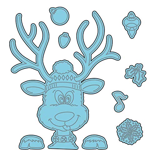 Christmas Deer Head Foot Bell Metal Cutting Dies Match Clear Stamps Hoilday Words DIY Craft Sets for Scrapbooking Metal Die-cuts for Card Making Dies Template Soft Rubber Gel Stamp Embossing Stencil