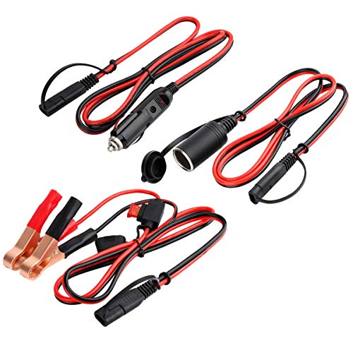 Sae Quick Release Charger Kit,SAE To Alligator Clips Connector Cable With Fuse,SAE Extension To 12V Cigarette Lighter Female Socket And Male Plug,3.4 FT 16AWG Heavy Duty Cord (3 Pack)