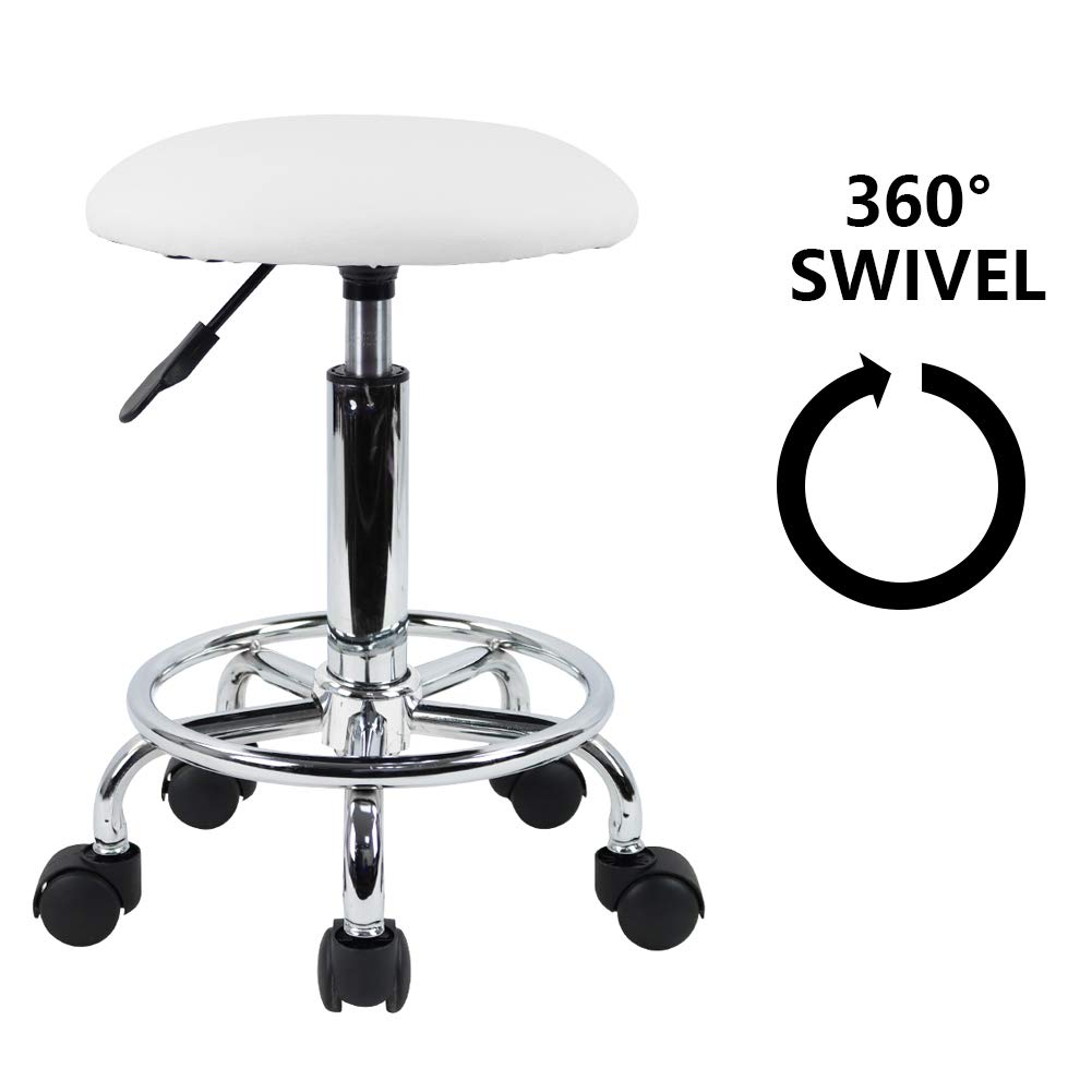 KKTONER Swivel Rolling Stool with Footrest Height Adjustable PU Leather Salon Vanity Spa Massage Office Stool Chair Small (White): Furniture & Decor