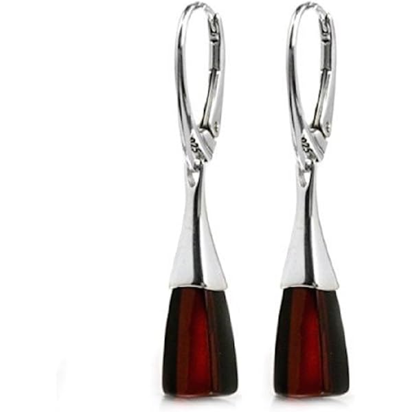 Ian And Valeri Co. Cherry Amber Jewelry Set – Sterling Silver Leverback Earrings & Pendant Necklace, 18 Inch Rolo Chain, Genuine Gemstone