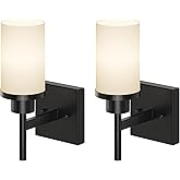 AONEON Wall Light Fixtures Matte Black Bathroom Vanity Lights Over Mirror with White Frosted Glass Shade, Wall Lamps for Porc