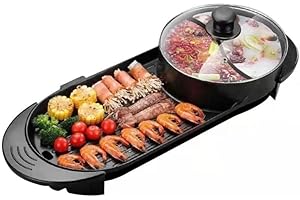 FASCRYLA 27″ Hot pot with Grill,Electric BBQ Grill 2200W Non-Stick Korean Barbecue Grill for 2-12 People,Independent Dual Temperature Control(110V)