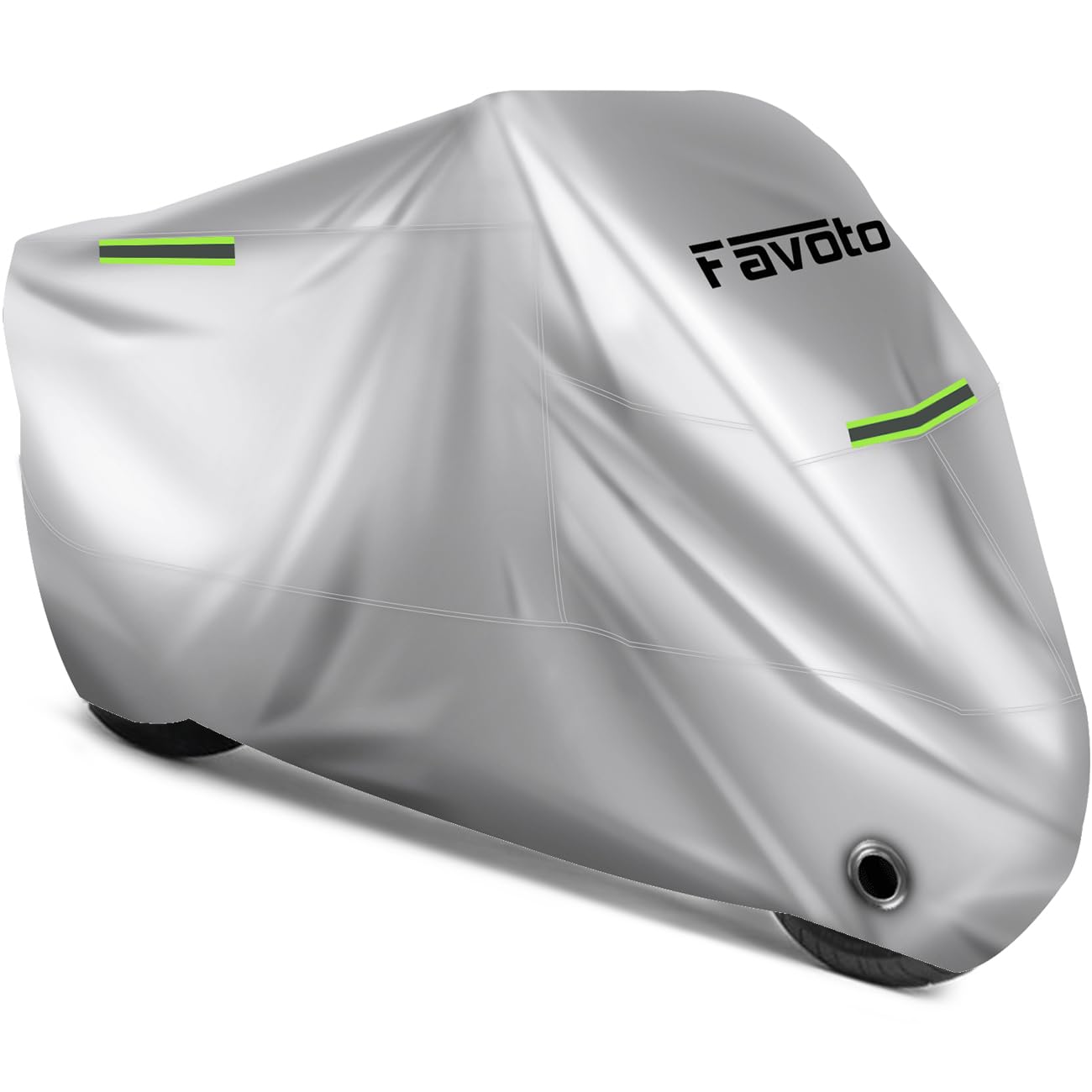 Favoto Motorcycle Cover Waterproof Outdoor Motorbike Vehicle Cover 104" Long XXXL All Reason UV Protection with Night Reflective Strips Windproof Buckle Lock-Holes Storage Bag Silver