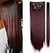 Clip in Hair Extensions 8 PCS 18 Clips 145G Thick Straight Curly Full Head Real Natural Synthetic Fibre Hairpiece 60 colors for Women Lady Girls(26 inch,wine red-straight)