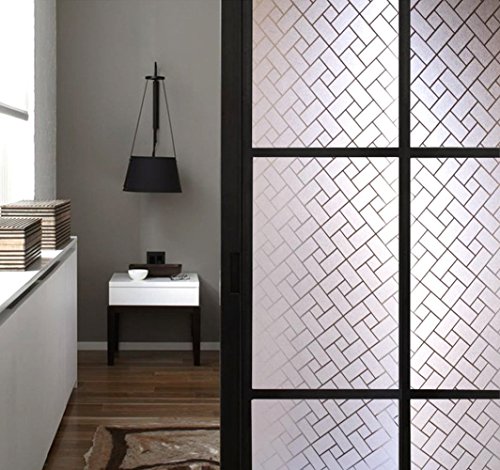 No Glue Window Film Privacy, Frosted Window Decal/Privacy Protection/Heat Control/Anti UV, Latticed Frosting Stained Glass Static Cling for Home/Office, 17.7x78.7 inch