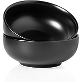 Kanwone Large Serving Bowls - 55 Ounce, Ceramic Salad Bowls, Pasta, Porcelain Soup Bowls, Set of 2, Serving Dishes for Entertaining, Microwave and Dishwasher Safe, Matte Black, Housewarming Gift