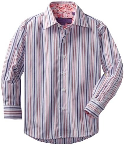Isaac Michael Little Boys' Little Mulit Striped Dress Contrast Shirt, White/Red/Blue, 4
