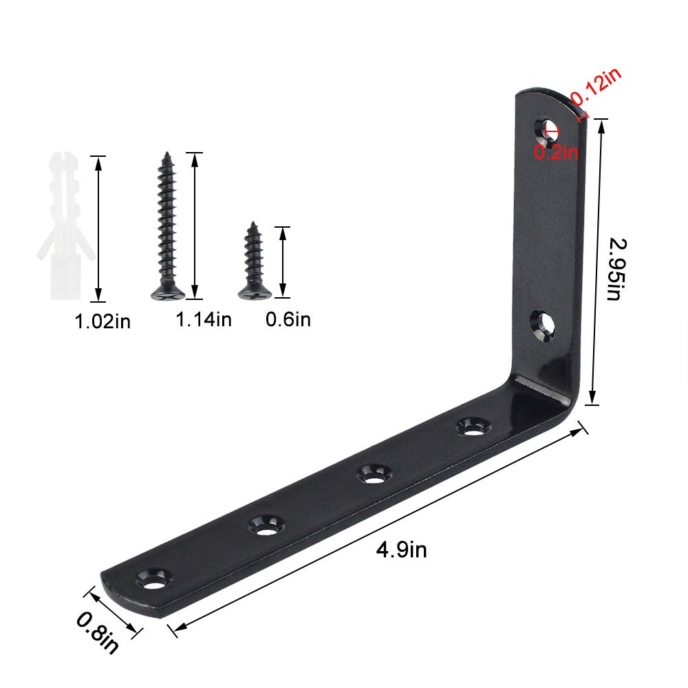 8pcs Shelf Brackets, SUMERSHA Iron L-Shaped Angle Bracket Joint Corner Brace Heavy Duty Shelf Bracket Black Corner Brackets for Wall Hanging with Screws 5\