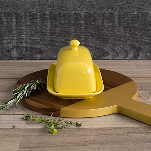 Now Designs Stoneware Rectangle Butter Dish with Lid, Lemon Yellow 4.5