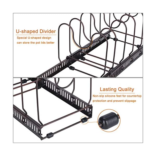 Toplife-Expandable-Pans-Organiser-Rack-10-Adjustable-Compartments-Pantry-Cabinet-Bakeware-Lid-Plate-HoldersBrown toplife Expandable Pans Organiser Rack, 10 Adjustable Compartments, Pantry Cupboard Bakeware Lid Plate Holders, Brown