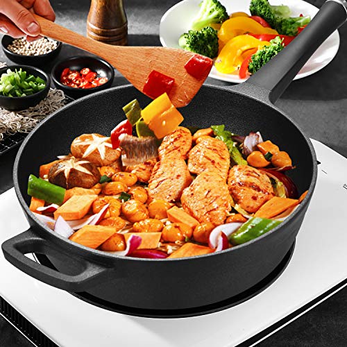 Fry Pan Nonstick Cookware, Deep Frying Pan Induction Pan Skillet Pan with Lid PFOA Free, Dishwasher Safe, 5 Quart
