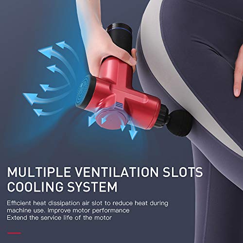 Massage Gun Deep Tissue for Athletes - Handheld Portable Electric Full Body Percussion Massager for Pain Relief, 6 Speed with 5 Massage Heads (Red)