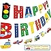 Faisichocalato Transportation Happy Birthday Banner Car Bus Train Plane Ship Helicopter Traffic Light Photo Props Garland for Kids Transportation Theme Birthday Party Decorations Baby Shower Supplies