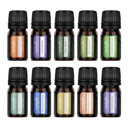 100% Pure of Essential Oils Set, Aromatherapy,Diffuser Oils,Humidifier,Massage,Skin & Hair Care,10 x 5 ml (Lavender,Lemongrass,Peppermint,Tea Tree,Eucalyptus,Sweet Orange,Rosemary,Cinnamon Leaf···)