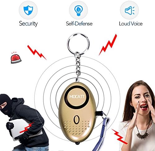 Personal Alarm Keychain Emergency Safe Sound Alarm Keychain with LED Flashlight and Siren Song , Anti-theft Keychains Personal Alarms for Elderly, Women ,Kids,Explorer (Gold)