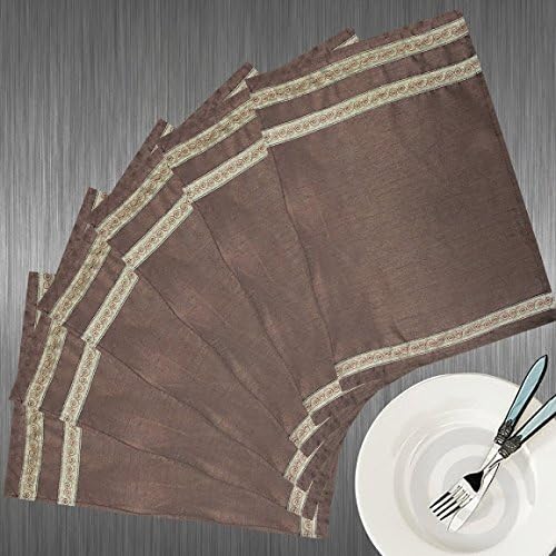 Dekor World Brown Sprial Zari Lace Place Mat with Fusing-Pack of 6 Pcs