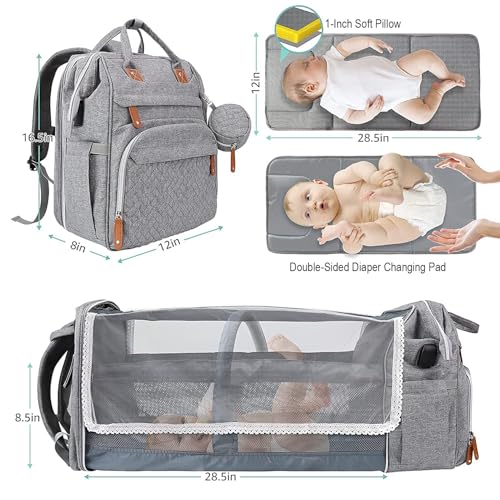 DerHutzucker Diaper Bag Backpack, Baby Travel Bag，Large Capacity Baby Diaper Bag with Changing Pad, Waterproof Travel Backpack for Boys & Girls, Multi-Function Baby Bag with USB Charging Port