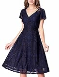 Noctflos Women's 1950s Vintage Lace Contrast V-neck Formal Cocktail Wrap Dress