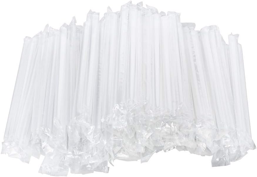 OTOR Jumbo Plastic Drinking Straws Individually Wrapped, Clear, 7.9 Inch long, Pack of 100