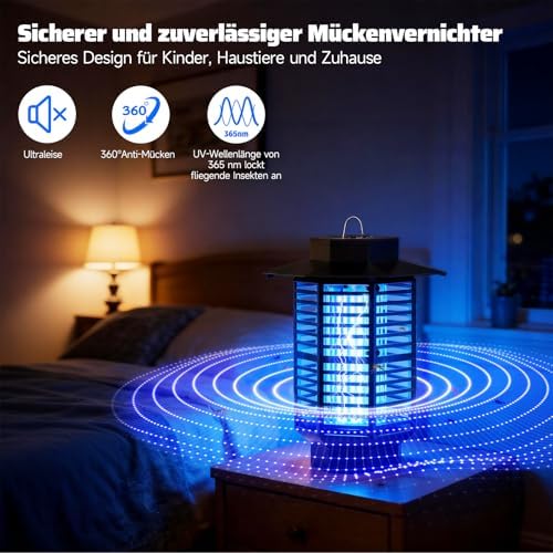 Insektenvernichter Elektrisch 4200V,Mückenlampe 18W UV Licht,IPX4 Wasserdichte Fliegenfalle Elektrisch Mückenfalle für Innen & Außenbereich,Insektenfänger gegen Mücken,Fliegen,Wespen