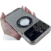 Doulings Magnetic for iPhone 15 Pro Max Case,Compatible with MagSafe,Electroplated Heat Dissipation Breathable,Logo View Auto Focus Camera Lens Protector Military-Grade Drop Cover,Silver