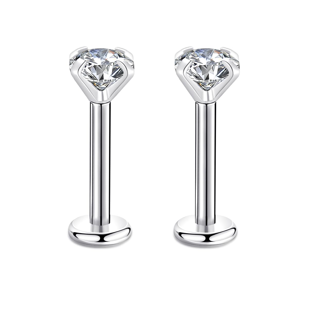 Candyfancy 16g 6mm 2/3/4mm Cubic Zirconia Gem Ear Cartilage Tragus Helix Studs Earrings Lip Labret Piercing