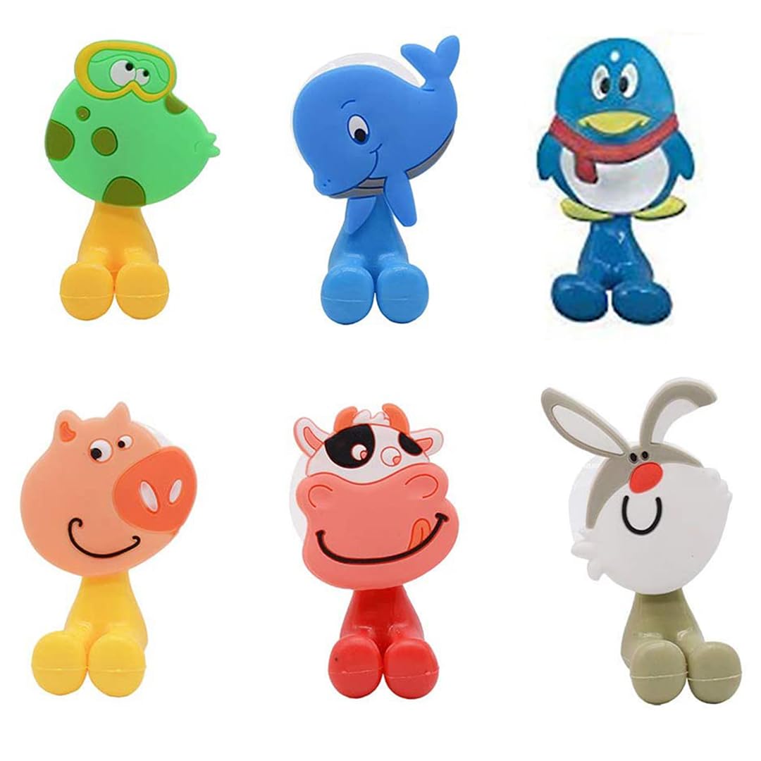 6PCS Toothbrush Holder Wall Mounted,Cute Animal Kid's Toothbrush Holders with Suction Cups for Bathroom