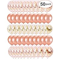 LAKIND 50pcs Rose Gold Confetti Balloons 12 Inch Rose Gold Latex Balloons for Birthday Party, Wedding, Bridal Shower, Baby Shower and Holidays (Rose Gold Confetti)