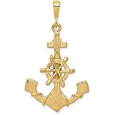 JewelryWeb 10k Yellow Gold Solid Satin Moveable LARGE Nautical Ship Mariner Anchor Charm 45x26mm Wide Pendant Necklace for Women
