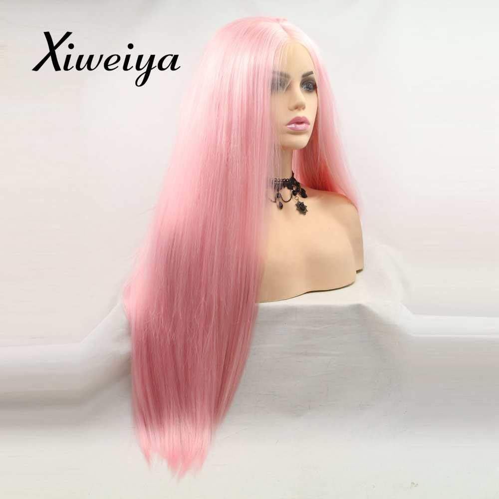 Xiweiya Long pink straight wig Synthetic Lace Front Wigs With Heat Resistant Fiber Pink - Image 4