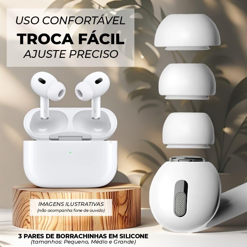 3 Pares Iguais Borrachinha Para Airpods Pro Com Tela - Pp Ao G Branco