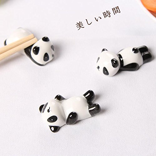 Freedi Cute Panda Chopsticks Rest Holder Set Chinese Ceramic Chopsticks Stand Spoon Fork Holder Rack Practical Tablewares Accessories,3 Pcs (Style A)