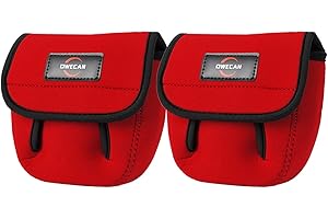 koalove Fishing Reel Covers Bag 2 Packs Large and Medium Size,Spinning Reel Cover Baitcaster Case Bag fits 1000-8000 Series Spinning Reels (Red reel bag*2, S(Up to 1000 series))