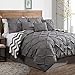Avondale Manor 7-Piece Ella Pinch Pleat Comforter Set,Reversible King Bedding, Grey