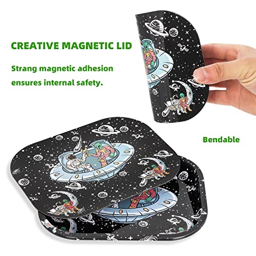 Magnetic Lid Rolling Tray - 7x5.5 Inch Metal Tray With Spill Proof Cover
