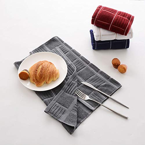 Anyi Kitchen Dish Towels Heavy Duty Absorbent Dish Clothes with Hanging Loop 100% Cotton Tea Bar Towels (16x26, Set of 3, Grey) - Thumbnail 4