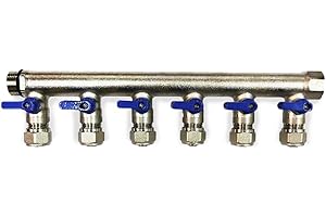 VN Infinite Quality 3/4" Plumbing PEX Manifolds w/ 1/2" Pex Ball Valves - Radiant Heat Manifold - PEX Tubing Floor Heating Manifolds - Blue Handles (6 Loop Blue)