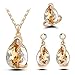 Paxuan Womens Silver Gold Plated Teardrop White Champagne Crystal Wedding Bridal Jewelry Set Teardrop Pendant Necklace Drop Dangle Earrings Wedding Ring Set (Champagne)