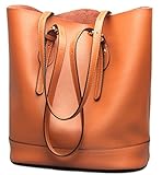Covelin Women's Handbag Genuine Leather Tote Shoulder Bucket Bags Middle Capacity Brown