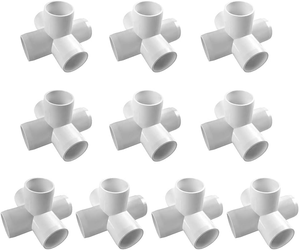 QWORK 5 Way 3/4" Tee PVC Fitting, 10 pack White PVC Elbow Fittings, Ideal for Build Heavy Duty PVC Furniture