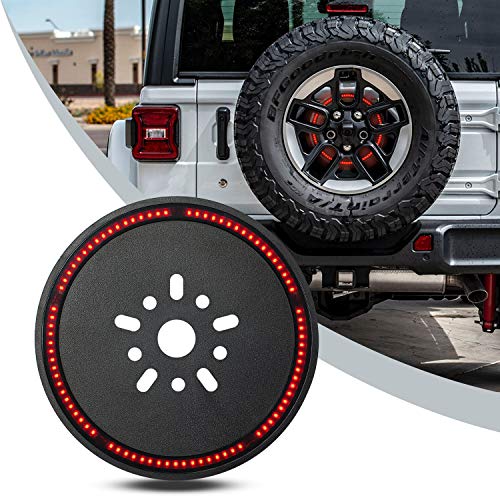 Spare Tire Brake Light for Jeep Wrangler JK JKU(2007-2017), Third 3rd Brake Tail Lamp, Round Stop Lights, Red LED Wheel Ring Lights, Black Exterior