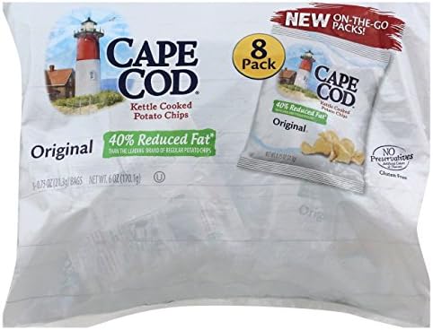Cape Cod Original Reduced Fat Kettle Potato Chips 8 Pack 6 OZ (Pack of 5) + (6 Pack of Skittles 2.17oz)