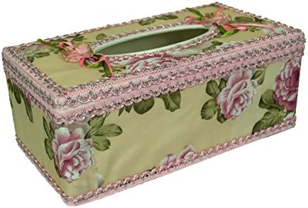 Plastic Paper Tissue Holder Box with Rose Designed Fabric Cover Choice Of Design (Design 3)