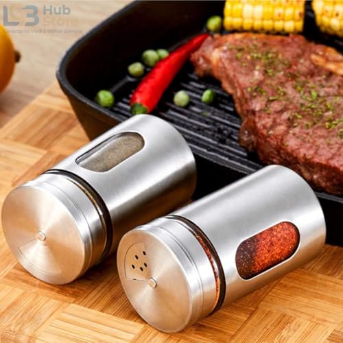 Kit 6 Porta Temperos Inoxdável com Vidro 120ml Tampa Giratória 3 Níveis Hermético Saleiro Pimenteiro Paliteiro Porta Condimentos para Cozinha e Churrasco