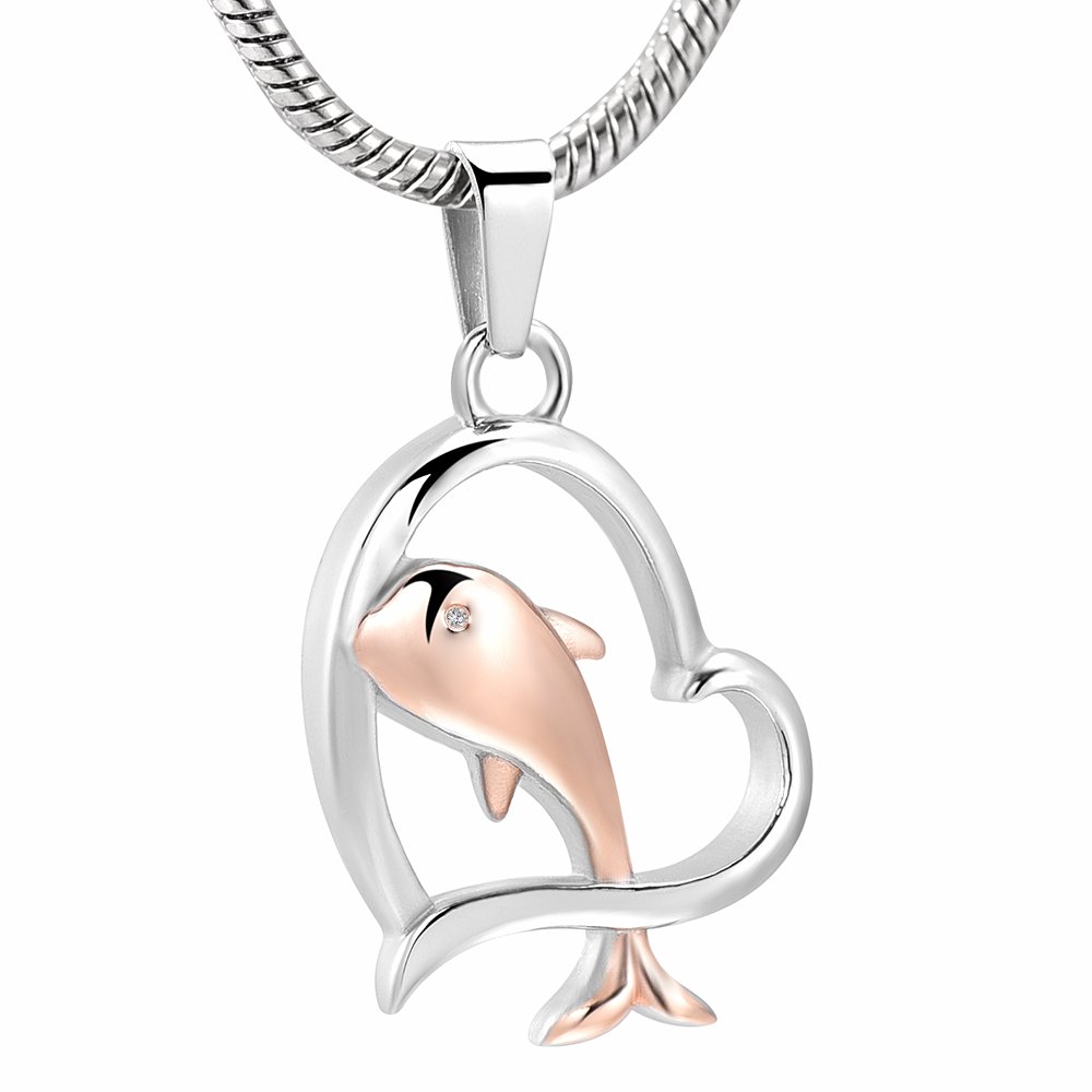 Dolphin Cremation Jewellery for Ashes Pendant Stainless Steel Keepsake Memorial Urn Necklace for Ashes for Pet/Human (Red)