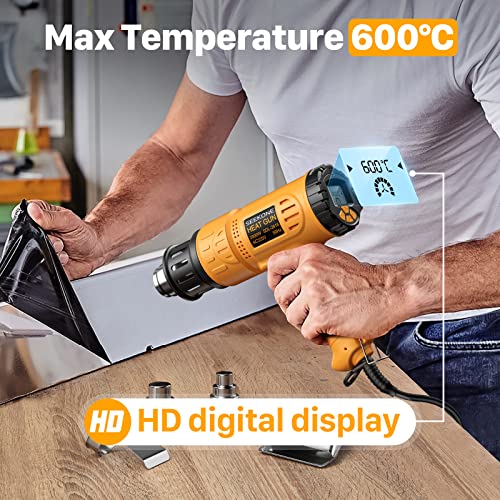 SEEKONE Professional Heat Gun 2000W 50℃-600℃ with Large Digital LCD Display, Variable Temperature Hot Air Gun with Ignition Memory, ℃-℉, Shutdown Delay Function