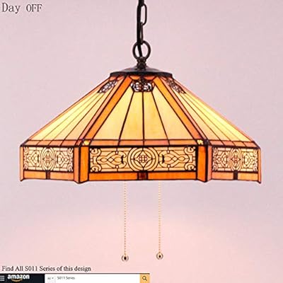 WERFACTORY Tiffany Pendant Light Fixture Yellow Hexagon Stained Glass Mission Hanging Lamp Wide 16 Inch, Height 40 Inch… 51qIvI5XANL